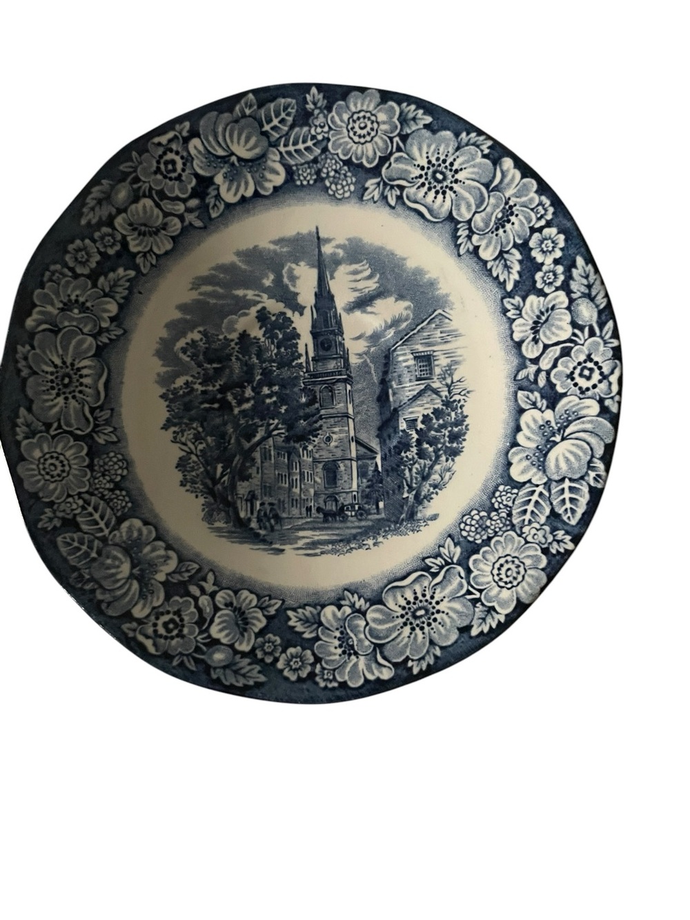 Liberty Blue Staffordshire Ironstone Saucer Plate featuring the Old North Church